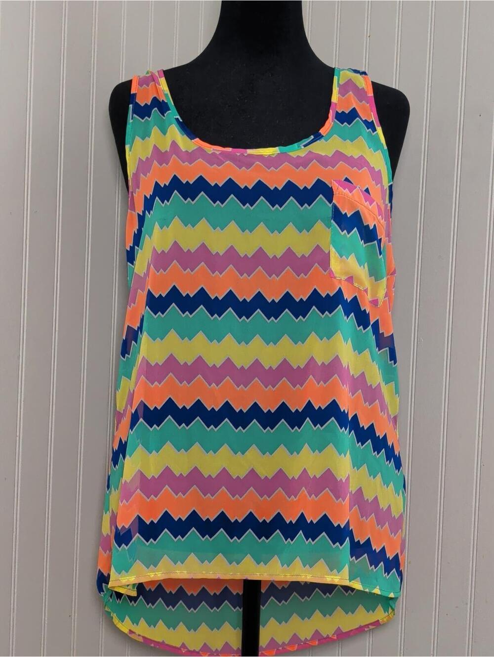 2b bebe Women's XL Multicolor Zigzag Pattern Sleeveless Tank Top Maximalist